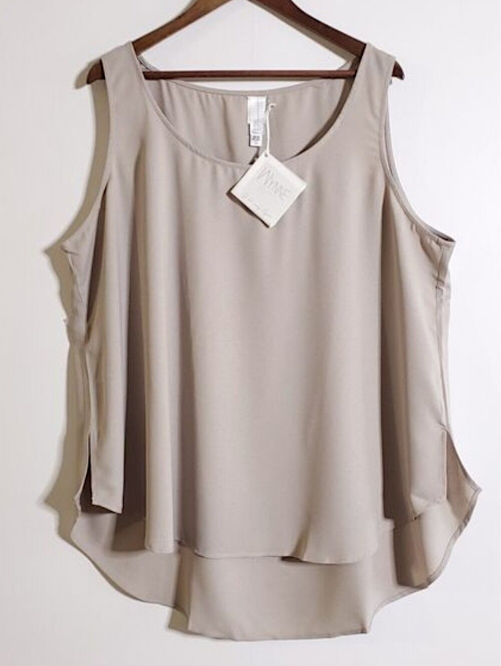Marla Wynne Layers Blouse 2X Plus Sleeveless Beige Essentials Basics Womens